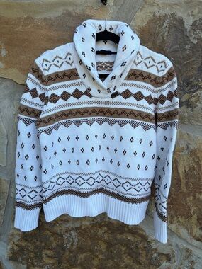 Vintage Chaps Ralph Lauren Fisherman's Chunky Knit Shawl Collar Sweater Fall L